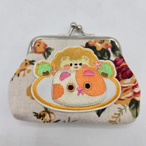 Floral Carrying Bag CAT / TIGER - Small Pouch Kiss-Lock Change Purse Wallet - Picture 1 of 5