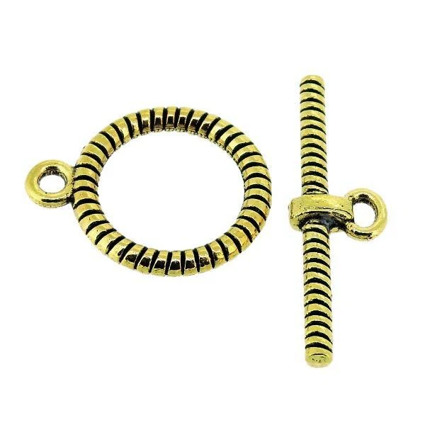 Toggle Clasp T-Bar & Ring Clasps for Jewelry Making, 10 Sets Antique Gold - Image 1 of 3