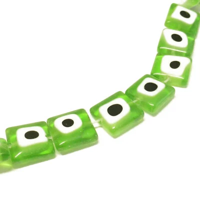 Glasperlen Lampwork Evil Eye Quadrate 10 mm grün 40 Perlen nenad-design N141 - Bild 1 von 4