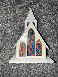 Vintage 70er Jahre weiße Spieluhr Kirche mit Steil Weihnachtsschmuck - Bild 1 von 16