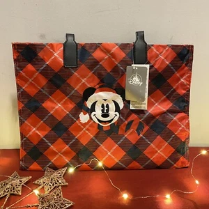 Disney Store Mickey Mouse Christmas Tote Bag NEW WITH TAGS Gift Present Tartan - Picture 1 of 9