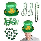 Green Shamrock Top Hat with Glasses Adult Carnivals Prom Stickers&Beads Necklace