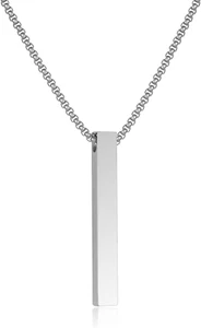 Bar Pendant Necklace for Men Stainless Steel Box Chain Pendant Men’S Necklace Je - Picture 1 of 12