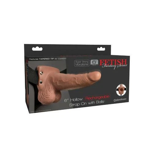 Fetish Fantasy 6in Hollow Rechargeable Strap-On with Balls, Tan - Image 1 of 1