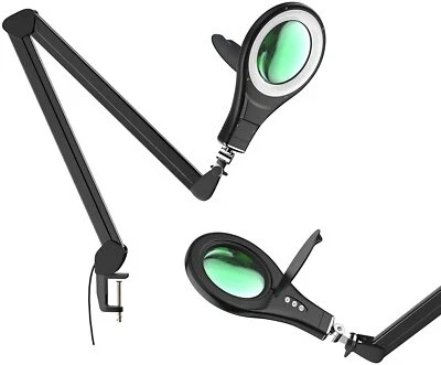 LED Magnifying Glass Desk Lamp w/ Swivel Arm & Clamp 2.25x Magnification Black - Image 1 of 4