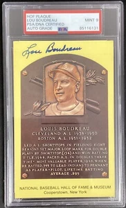 Lou Boudreau Signed Gold Plaque HOF Postcard Yellow Indians PSA/DNA Auto 9 #2 - Picture 1 of 3
