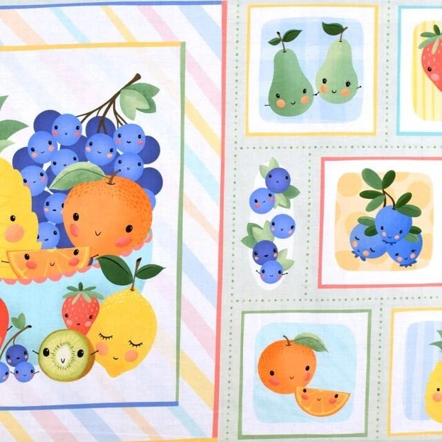 Tela de algodón Michael Miller Bushel and a Peck Fruit Friends bloque por panel  Foto 1 de 1