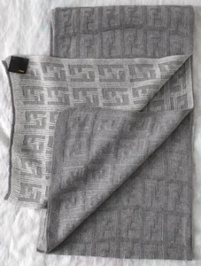 Fendi Authentic Scarf Stole Muffler Stole FF 100% Wool Gray - Picture 1 of 11