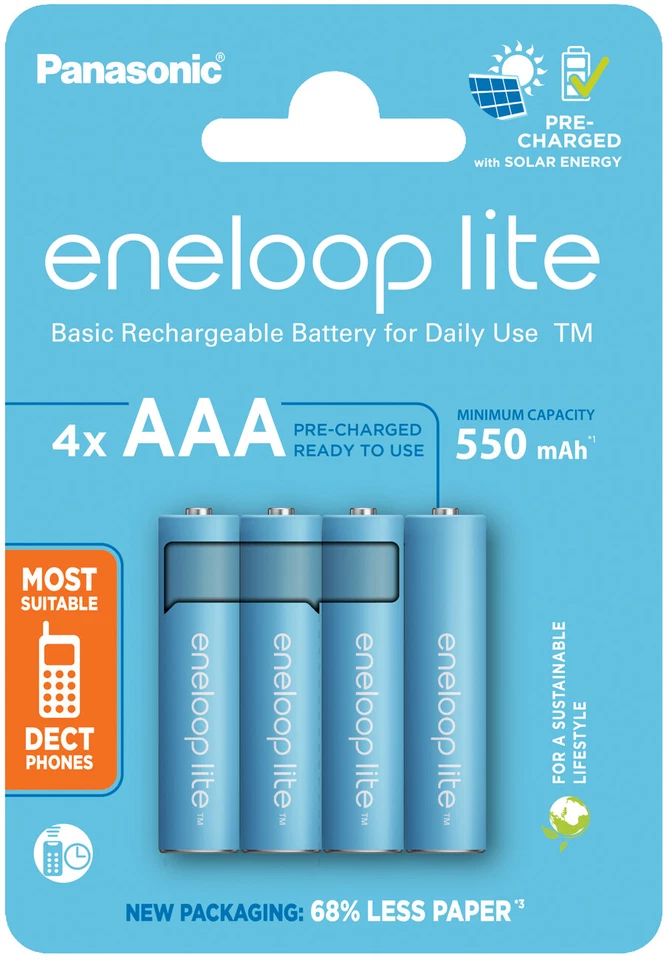 4x  Micro Akku AAA Eneloop LITE für DECT Telefone, bis zu 3000 aufladbar WOW - Bild 1 von 1