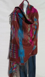 Yak Wool Blend|Shawl/Throw|Handloomed|Tassels|Nepal|Reversible|Color: Rust - Picture 1 of 5