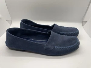 Manolo BLAHNIK Blue Suede Leather Loafers Women’s 8 EU 38 Flats Sex In The City - Picture 1 of 13