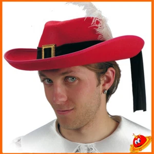Cappello Moschettiere Rosso Travestimento Carnevale Uomo Ragazzo  - Imagen 1 de 1