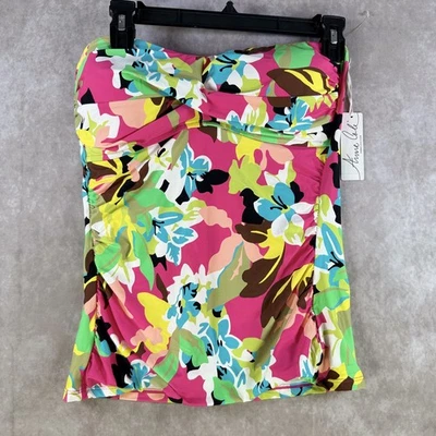 Anne Cole 女式大号扭前头巾三明治游泳上衣花卉五颜六色全新带标签 — 第 1/4 张图片