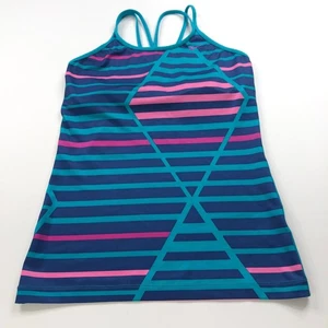 Nike Large Shelf Bra Lined Athleisure Racerback Tennis Pullover Top Striped Blue - Picture 1 of 12