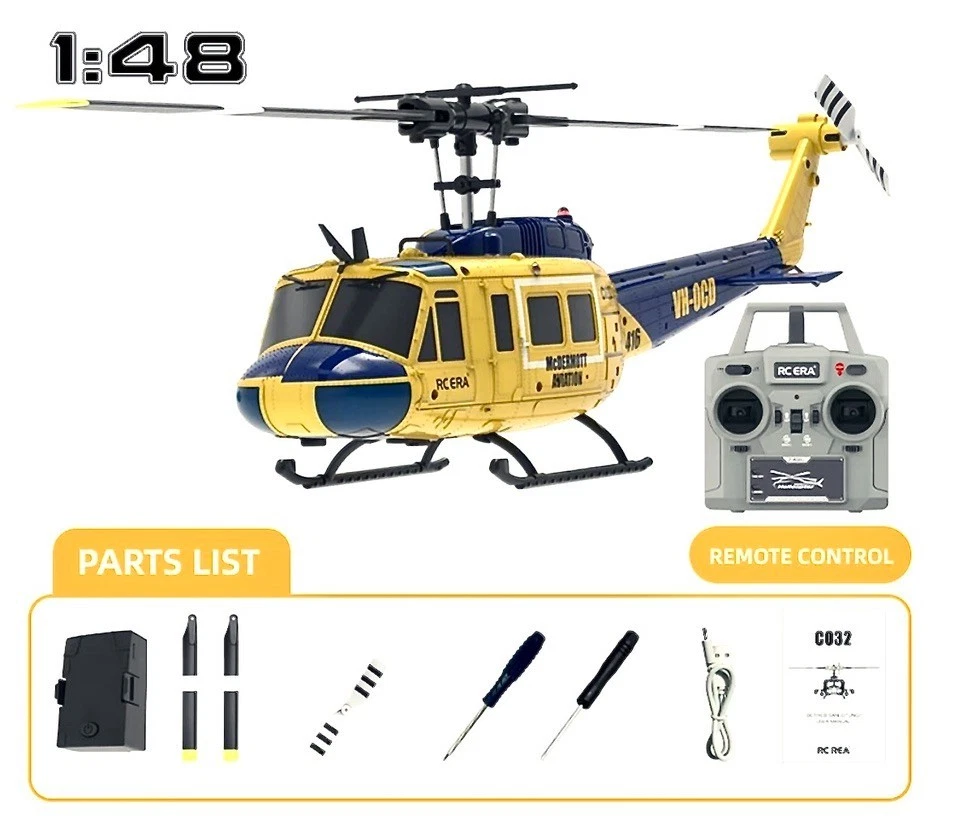 RC ERA C032 Bell Huey UH-1 Gyro 6CH Brushless Heli  3D, Rückenflug tauglich - Bild 1 von 3