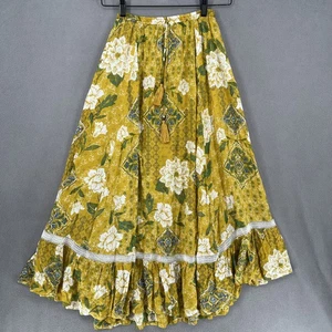 Kivari Skirt Womens Medium Yellow Green Floral Bohemian Maxi Tassel Tie Boho - Foto 1 di 15