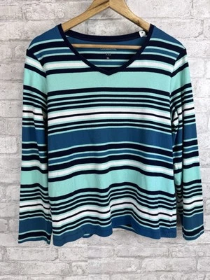 Croft & Barrow The Classic Camiseta Algodón Tejido Azul Teal Rayas Talla XL Foto 1 de 4