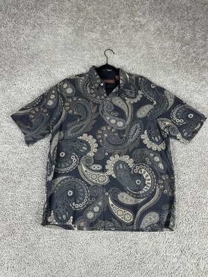 Camisa Tori Richard Para Hombres Mediana Negra Cachemira Hawaiana Aloha Botón Seda Lyocell Foto 1 de 4