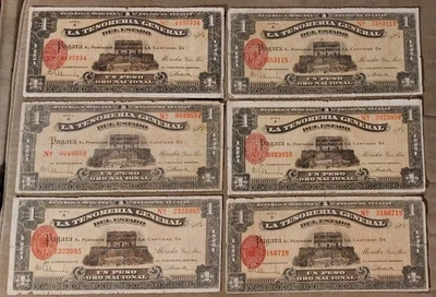 1916 MEXICO Yucatan 1 Peso Oro Banknote - Lot of 6 Tesoreria General S1135 Notes - Image 1 of 2