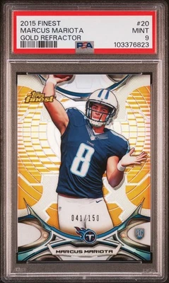 Topps Finest Marcus Mariota #20 Gold Refractor 2015/150 Rookie RC PSA 9 Foto 1 de 2