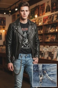 Lange Herren-Geldbörse silberfarben Metallkettenglied Schlüsselanhänger klassisch klobig Basic Jeans Biker - Bild 1 von 23