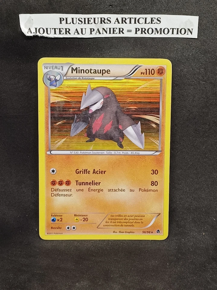Carte Pokemon MINOTAUPE 56/98 Holo Noir et Blanc N&B FR Rare - Photo 1/4