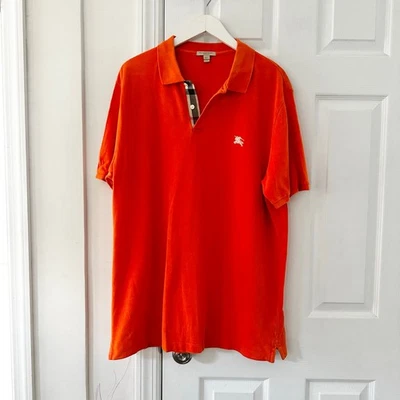 Burberry Brit Orange Nova Check Button Trim Short Sleeve Polo Chest Emblem XL - Image 1 of 4