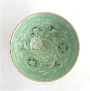 Incheon Ceramic Toby Handmade Celadon Cloud and Crane Pattern Tea Bowl 1-pcs - Picture 1 of 11