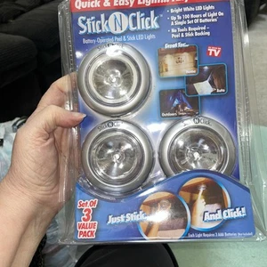 Stick N Click LED Peel and Stick Lights As Seen on TV  Set of 3 New Sealed - Picture 1 of 8