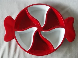 Peppermint Candy Divided Dish Melamine Pinwheel 16” x 11.5” Sleigh Bell Bistro - Picture 1 of 5