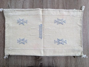 Moroccan White Blue Cactus Silk Lumbar Pillow Cover 23x14 Handwoven Boho Cushion - Picture 1 of 6