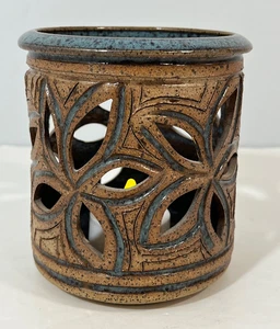 Susan Brown Freeman Netz braun und blau Kunstkeramik Windlicht Halter 4,25 Zoll - Bild 1 von 12