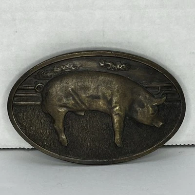 Hebilla de cinturón vintage Bergamota Latón Works cría de cerdos 1977 hecho en EE. UU. G-145 Foto 1 de 4