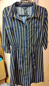 Millenium Shirt Dress Womens XL Striped Pockets Full Button Front - Picture 1 of 2