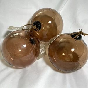 Place & Time Clear Amber Glass Christmas Ornaments Etched Snow Flake Lot of 3 - Picture 1 of 5