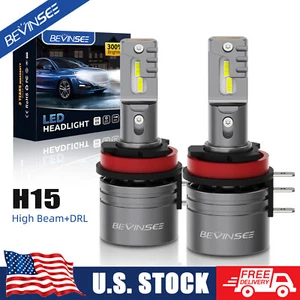 BEVINSEE H15 LED Headlight Bulbs High Low Beam DRL 6000K Brighter White Lamp 2x - Picture 1 of 9