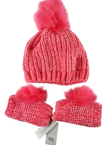 River Island Girl Kids Infant Pom Pom Hat Beanie Knitted 1-5 Yrs Super Soft Pink - Picture 1 of 2