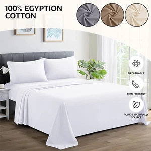 100% Egyptian Cotton Flat Sheet Bed Sheets Single Double King Super King Size - Picture 1 of 32