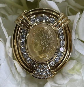 18K Yellow Gold Cameo  Pendant with Citrine and diamonds - Picture 1 of 11