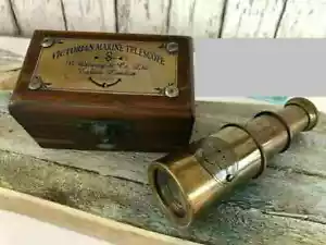 Antique Brass Telescope - Nautical Maritime Spyglass Telescope with Box - Picture 1 of 4
