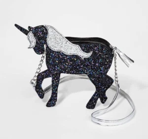 Cat & Jack Girl's Unicorn Crossbody 3D Purse Blk & Silver Shinny-New In Plastic - Picture 1 of 4
