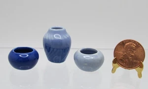 Dollhouse Miniature Ceramic Blue Vase - Solid, Two Tone, Striped - Picture 1 of 10