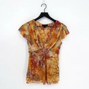 Vintage Y2K Express Bluse Damen M transparent Netz Blumen gold orange - Bild 1 von 9