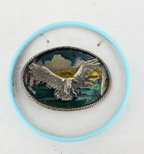 Vintage Siskiyou USA enamel & pewter bald eagle belt buckle - Picture 1 of 4