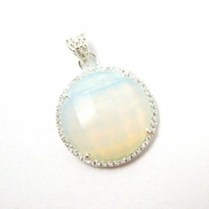 Colgante de circonia cúbica pavimentada de piedras preciosas opalita bisel redondo de plata esterlina - Imagen 1 de 5