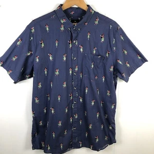Rip Curl Hula Dancer Pin Up Hawaiian Girl Blue Short Sleeve Shirt Men's XXL - Picture 1 of 8