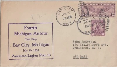 FOURTH MICHIGAN AIRTOUR FIRST STOP BAY CITY, MICHIGAN JULY 10, 1932 COVER - Image 1 of 2