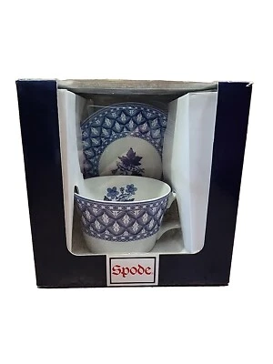Spode Blue Room Geranium NIB Porcelain Teacup/Saucer Hand Painted British Floral - Image 1 of 4