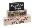 Knitting Signs Set of 3 - Beautiful Things One Knit at a Time - Wood Blocks NEW