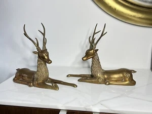 Paar große schwere Messingantilope Hirschstatue Figuren - Bild 1 von 10